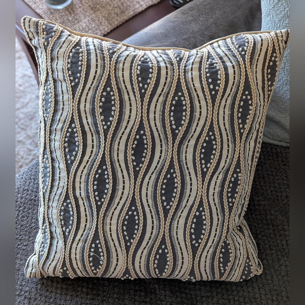 CELERIE by Celerie Kemble Textured Linen Cream Gray Accent Throw Pillow